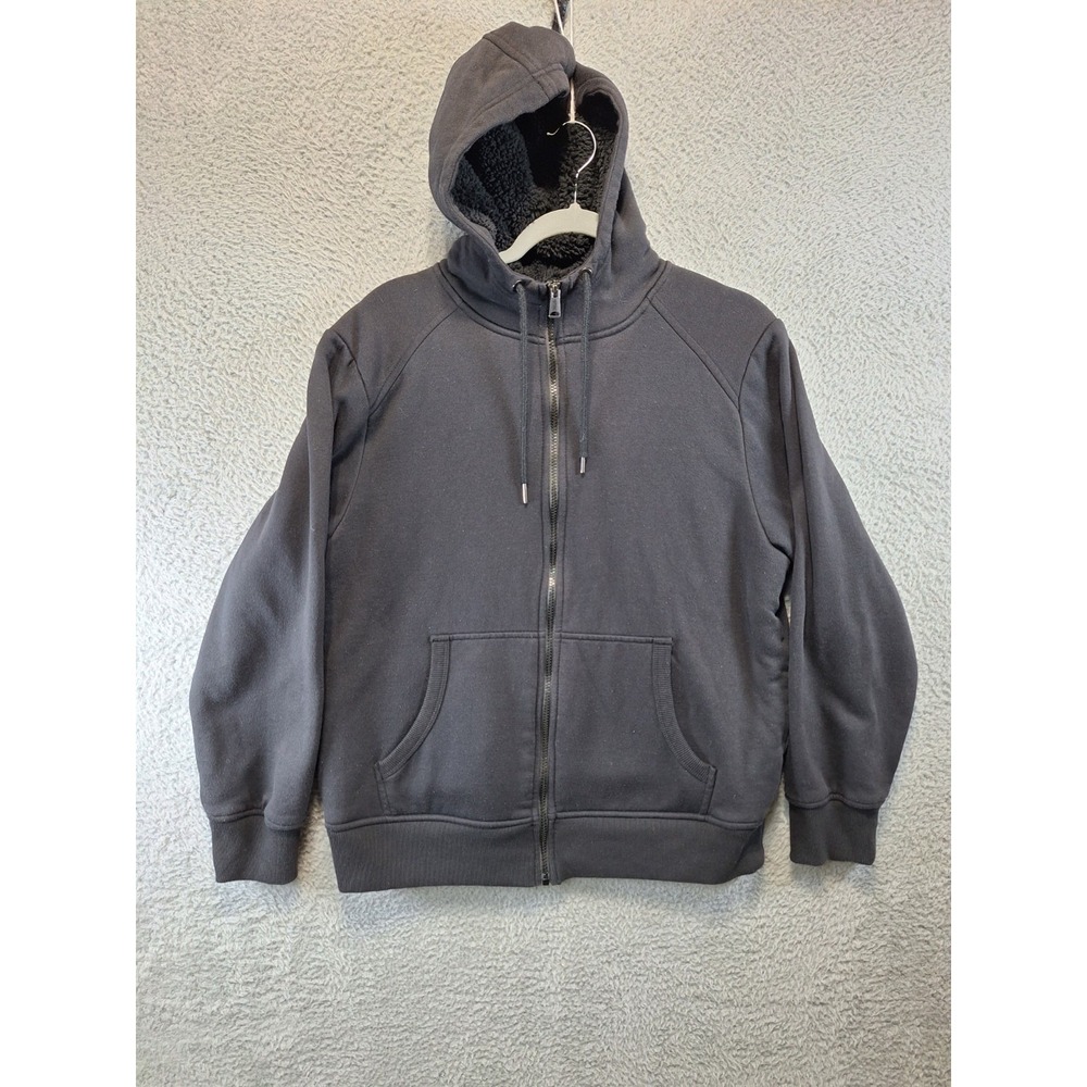 George Jacket Mens Large Black Sherpa Lined Warm Soft Hooded Outdoor Full Zip